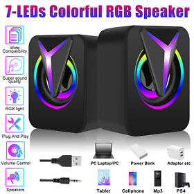 2pcs Rgb Lights Stereo Desktop Speaker For Pc Laptop Projector Tablet Cellphone