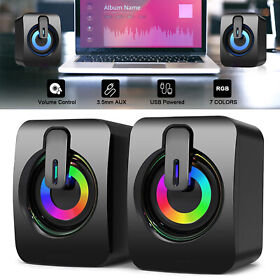 3.5mm Usb Wired Computer Speakers For Laptop Tablet Desktop Stereo Sound Led Rgb