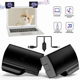 Hs1012104bk Computer Clip-on Speaker 3.5mm Usb Stereo Sound Soundbar For Notebook Laptop Pc