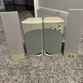 Af19574 Infinity Pair Of Af Ivory Computer Speakers Vintage With Ibm