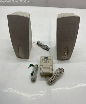 Ad-55-2 Labtec Set Of 2 Piece Big Gray Computer Speakers With Accessories Not Tested