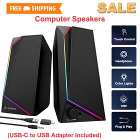 1059 Lenrue 653733184716 Usb/usb-c Powered Pc Speakers - Stereo Sound With Headphone Jack And Led Lights
