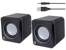 Manhattan 766623166898 Usb Powered Stereo Speaker System - Small Size With Volume Control And 3.5 Mm