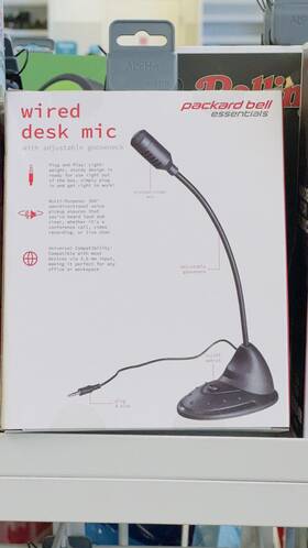Pbmc120blk Packard Bell Essentials Wired Desk Mic 7.75 Inch With Adjustable Gooseneck Plug N Play