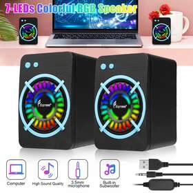 Partsdom 601549039843 2pcs Mini Computer Speaker Wired Usb 3.5mm Rgb Stereo Bass For Pc Laptop Desktop