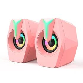 Pinsliee 755642688139 Computer Speaker Rgb Pink Game Led For Pc 2.0 Wired Usb Powered Stere
