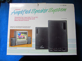 40-1361 Radio Shack Amplified Speaker System Portable Pair Black Desktop New