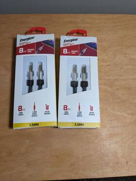 190-0345 Retroarcade.us Lot Of 2 New 8ft 3.5mm Male To Braided Audio Cable - Energizer