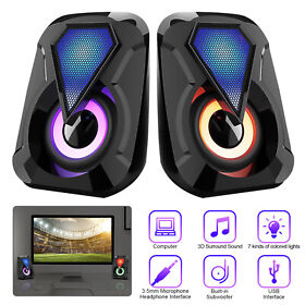 Rgb Led Usb 3.5mm Computer Speaker Stereo Bass 3d Surround Laptop Pc Smartphone
