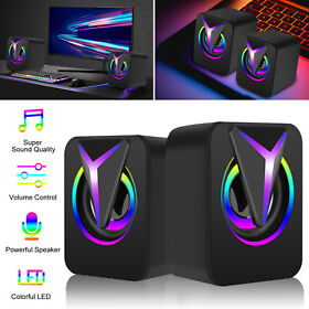 Rgb Mini Usb Wired Computer Speakers Stereo Bass 3.5mm Aux For Pc Laptop Desktop