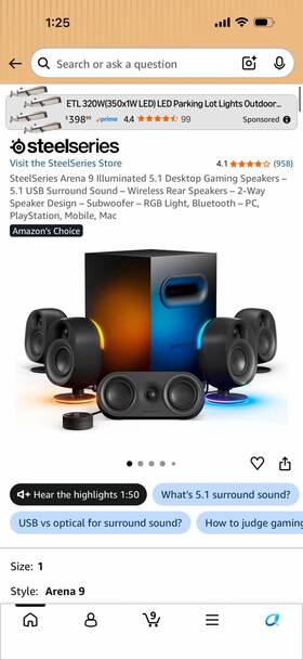 Steelseries Ca04043 Arena 9 5.1 Illuminated Gaming Speakers Wireless Rear Bt/usb Black