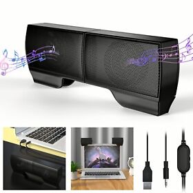Hz1012104bk Stereo Sound Computer Speakers 3.5mm Usb Clip-on Soundbar For Desktop Laptop Pc