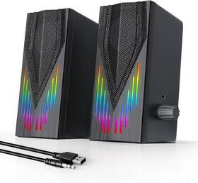Uakinat 445016370397 Computer Speakers With 6 Colorful Rgb Lights Usb Powered 3.5mm Aux