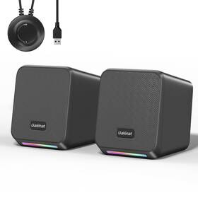 Uakinat 717203477002 Computer Speakers With 7 Colorful Rgb Lights Headphone Jack Enhanced Bass A