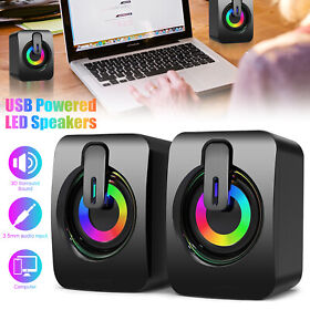 Usb Led Computer Speakers Rgb Wired Stereo Bass Sound 3.5mm Jack For Pc Desktop