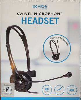 Vibe 888255257765 E-ssential Brand Swivel Microphone Headset Black Adjustable 3.5mm Interface
