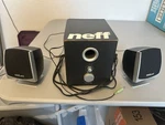 Midiland MLI-991 2.1 Wired Speaker System Black Silver Volume Bass Control. Fixed Price $25.00.