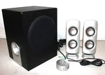 Insignia Powered Computer 2.1 Speaker System With Control Pad NS-PSD5321. Fixed Price $21.88.