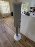 Yamaha Standing Speakers Silver Wired Rectangular Metal Home Audio Pair. Fixed Price $100.00.