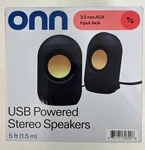 Onn Usb Powered Stereo Speakers Ft, 3.5 Mm Aux Input Jack. Fixed Price $23.99.