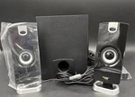Cyber Acoustics CA-3080 Piece Powered Syetem Speakers With Subwoofer. Fixed Price $54.00.