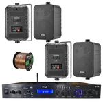 Home Amplified Bluetooth MP3 Receiver, 4X 4" Box Black Speakers, 16-G 50 Ft Wire. Fixed Price $186.99.