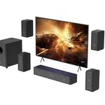 Wooden 5.1.2 Sound Bar For Smart Tv, 4 Wired Surround Speakers, Virtual. Fixed Price $139.99.