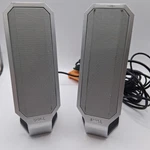 Dell Desktop Silver Speakers With Attached Cables And Power Cord. Fixed Price $18.87.