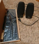 Multi-media Computer Speakers With Wired Keyboard In Box. Fixed Price $30.00.