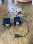 Onn Mini Speakers V300-BLACK Set Of Two And Silver Untested. Fixed Price $6.00.