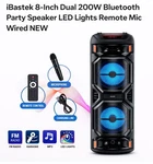 Ibastek 8 Dual Bluetooth Party Speaker Led Lights Fm Karaoke Mic Remote New. Fixed Price $79.99.