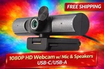 1080P Hd Webcam W/ Mic & Speakers Usb-c/usb. Fixed Price $31.00.