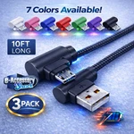 3 Pack 10FT 90 Right Degree Angle Fast Charge Micro Usb Cable Power Cord Sync. Fixed Price $9.75.