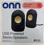 Onn Usb Powered Stereo Speakers 2.0 Channel W/ Volume Control, 3.5MM Aux, Black. Fixed Price $13.99.
