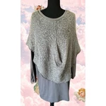 Ato Grey Layered Long Sleeve Top W Silver Open Knit Poncho Overlay Avant Garde. Fixed Price $54.00.