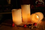 Setof 3 Round Melted Edge Remote Controlled Flameless Wax Drip Pillar Candle. Fixed Price $28.99.