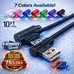 10FT 90 Right Degree Angle Fast Charge Micro Usb Cable Power Cord Sync. Fixed Price $7.75.