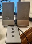 Bose Computer Music Monitor Desktop Speakers Silver, Tested With Cords Remote. Fixed Price $95.00.