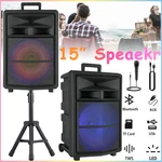 15" 10000W Bluetooth Wireless Party Speaker With Heavy Bass Led Lights Mic Stand. Fixed Price $97.99.