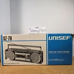 Vintage Unisef Model SZ-70 Black Stereo Radio Cassette Recorder Speakers. Fixed Price $99.99.