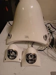 Jbl Creature Self Powered Satellite Speakers And Subwoofer White E204594 Works!. Fixed Price $69.99.
