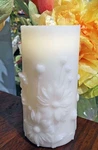 White Wax With Daisy Design Aquaflame Fountain Candle - Remote Control Included. Fixed Price $59.95.