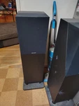 Sharp Floor Standing Wired Home Speaker Black Rectangular Design Audio System. Fixed Price $50.00.