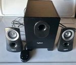 50 Watt Logitech Wired Speaker System With Subwoofer, Black. Fixed Price $30.00.