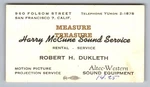C1940 San Francisco Film Projection Sound Mccune Altec Western Business Card F27. Fixed Price $45.00.