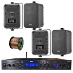 Home Amplified Bluetooth MP3 Receiver, 4X 4" Box Black Speakers, 16-G 50 Ft Wire. Fixed Price $186.99.
