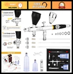 Dual-action Gravity Feed Airbrush Set, 0.2/0.3/0.5MM Nozzles & Replacement Cups. Fixed Price $79.99.